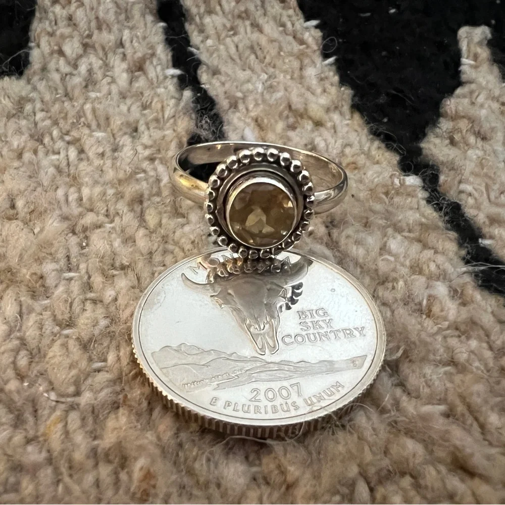 ❤️ Citrine Sterling Silver 925 Bohemian Hippie Style Ring Size 8.25